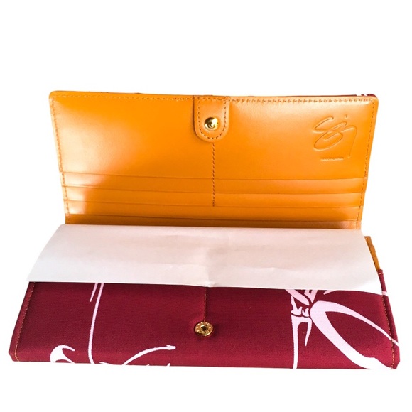 Sig Zane Hawaii Burgundy Wallet in Maile Print Luxury Leather - Picture 4 of 14